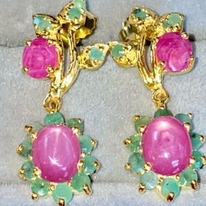 Elegant Genuine Ruby Emerald Earrings
